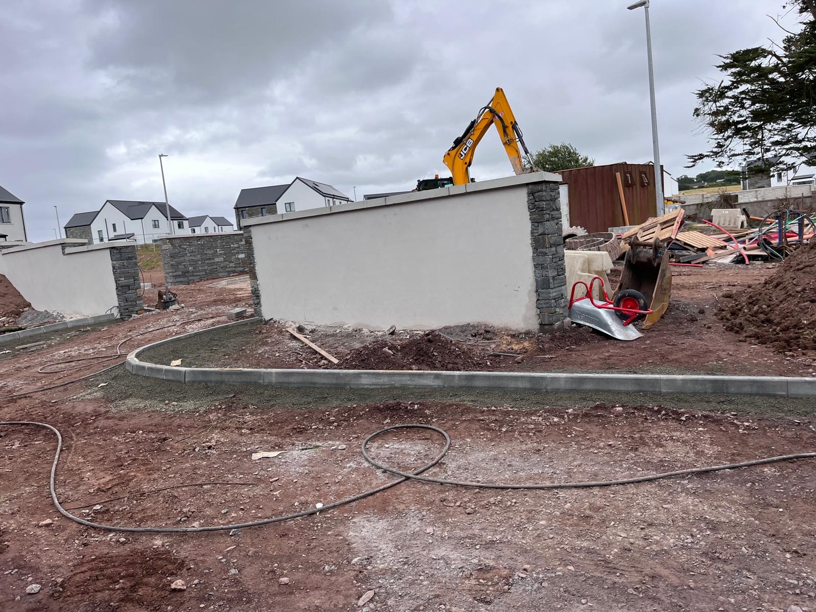 Rendered wall & kerbing